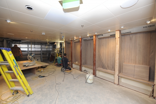 March 2012 - Workers prep the space onboard Rhapsody of the Seas for its transformation into Giovanni’s Table, a family friendly Italian eatery