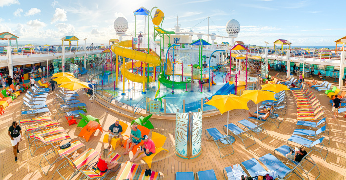 The amplified Freedom of the Seas features a Caribbean-inspired pool deck with shaded casitas, daybeds, hammocks and the Splashaway Bay kids aqua park; grab-and-go Mexican fare steps away at El Loco Fresh; signature bar The Lime & Coconut; and more.