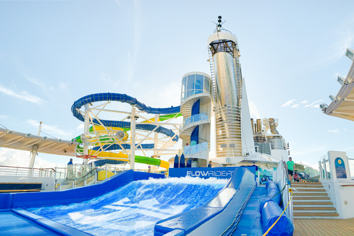 The Perfect Storm duo of racing waterslides and the signature FlowRider surf simulator are among the thrills vacationers can enjoy on Royal Caribbean's Freedom and Voyager of the Seas.