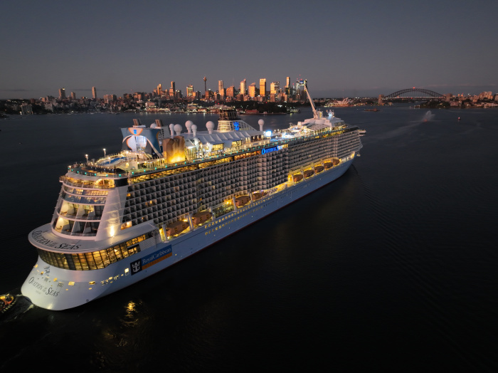 Ovation of the Seas in Sydney. The action-packed ship features adventures like the North Star observation capsule, the RipCord by iFly skydiving experience, and indoor and outdoor pools. 