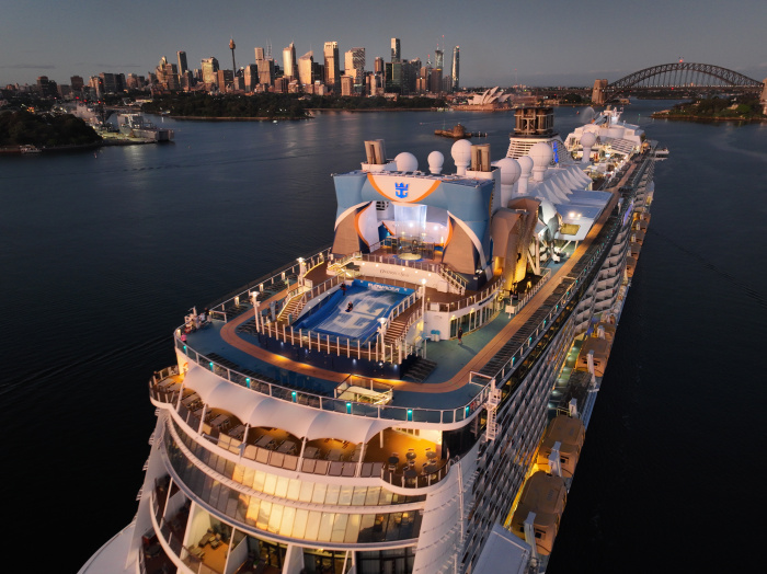 Royal Caribbean’s Ovation of the Seas  in Sydney. The award-winning ship features the North Star observation capsule, SeaPlex – the largest indoor activity complex at sea – more than 20 restaurants, bars and lounges, including family-style Italian classics at Jamie’s Italian; and show-stopping entertainment that merges artistry with cutting-edge technology.