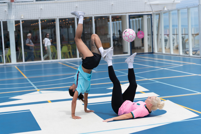 June 2023 – Freestyle football world champion and world record-holder Liv Cooke sets out on new adventures with Royal Caribbean International, including the FlowRider surf simulator, while on board Symphony of the Seas, which is cruising the Mediterranean this summer.