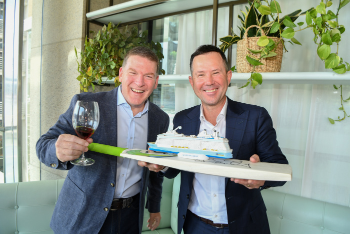 September 2023 – Gavin Smith, vice president and managing director in Australia and New Zealand for Royal Caribbean International, celebrates the launch of the cruise line’s exclusive Ponting Wines partnership with cofounder Ricky Ponting, one of Australia’s most celebrated cricketers.
