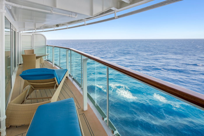 Vacationers can take in uninterrupted ocean views from a private balcony in a lineup of suites and rooms on Royal Caribbean’s Brilliance of the Seas.