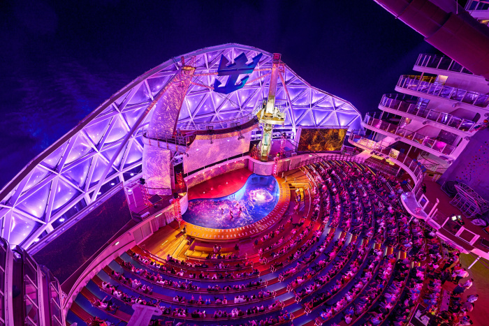 Royal Caribbean’s signature AquaTheater features breathtaking ocean views and deck-defying aqua performances with high divers, slackliners, aerialists, synchronized swimmers and more.