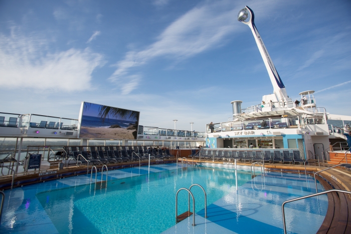 Royal Caribbean International launches Quantum of the Seas, the newest ship in the fleet, in November 2014. View over the pool deck with the North Star