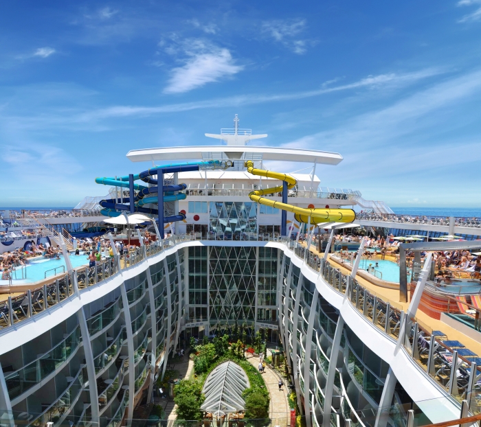 Guests onboard Harmony of the Seas can test their mettle on the ship’s three multi-story waterslides, all of which twist and turn over Central Park 10 decks below. One of the slides also will feature a champagne bowl that swirls guests around as they make their approach to the end of the ride.
