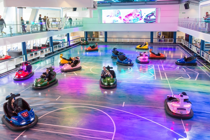 The largest indoor activity space at sea, SeaPlex is exclusively featured on Royal Caribbean's Quantum and Quantum Class ships, such as Anthem and Ovation of the Seas. There are experiences for the whole family like bumper cars, a full-size sports court and spots to kick back on the sidelines. Credit SBW-Photo