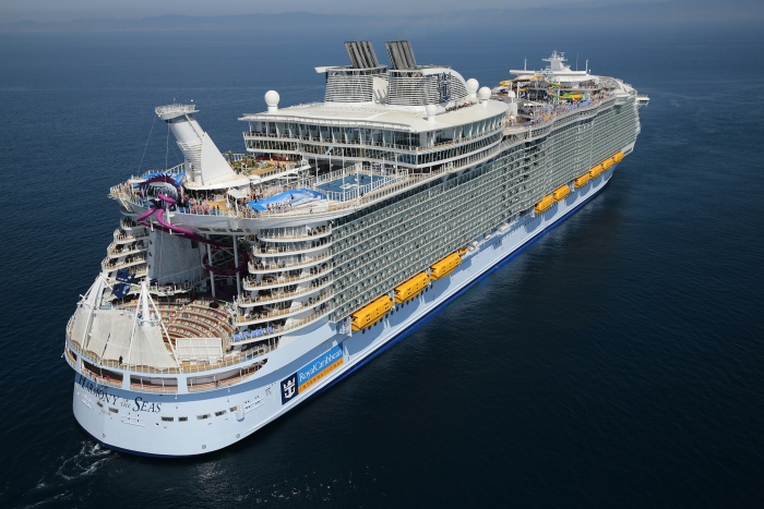 Aerial of the world's largest cruise ship, Harmony of the Seas.