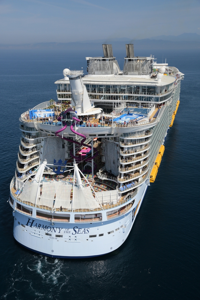 Aerial of the world's largest cruise ship, Harmony of the Seas.