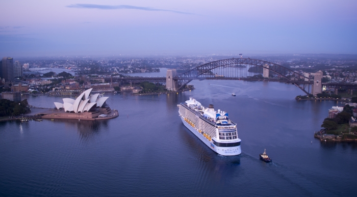 Ovation of the Seas arriving into Sydney to begin its first summer season of Australia and New Zealand itineraries.