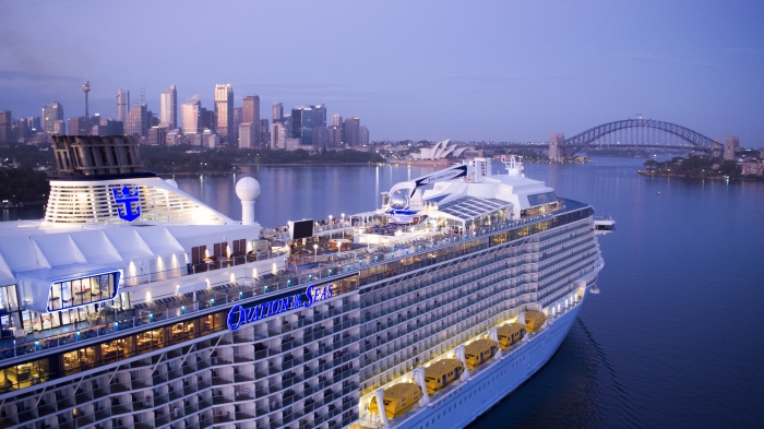 Ovation of the Seas arriving into Sydney to begin its first summer season of Australia and New Zealand itineraries.