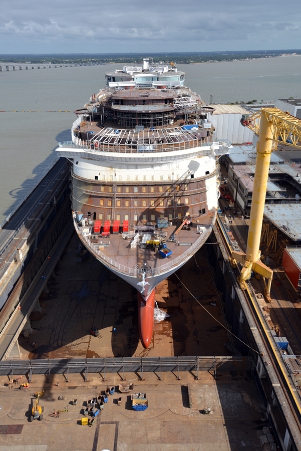 June 2017 - Symphony of the Seas, Royal Caribbean's newest Oasis-class ship, under construction at the STX shipyard in France. The ship is scheduled to be delivered in 2018.