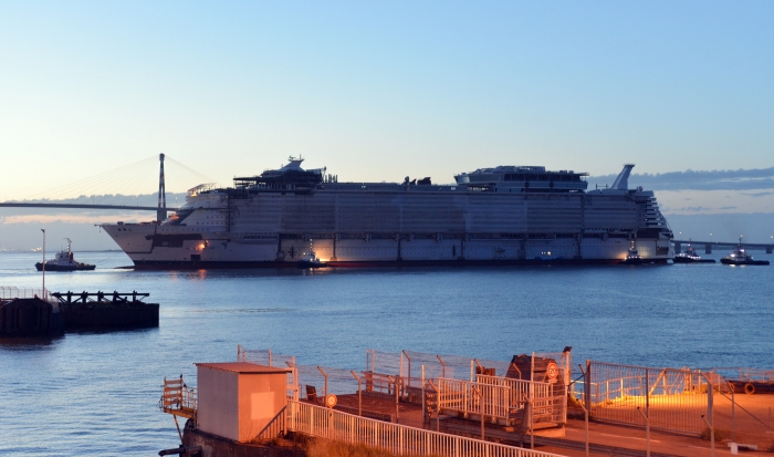 June 2017 - Symphony of the Seas, Royal Caribbean's newest Oasis-class ship, under construction at the STX shipyard in France. The ship is scheduled to be delivered in 2018.