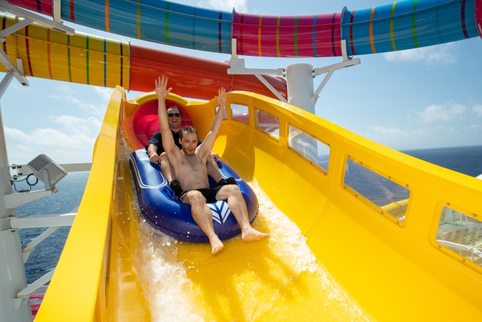 March 2019 - The Blaster is the cruise line’s first aqua coaster and the longest waterslide at sea. The adrenaline-inducing slide propels thrill seekers through more than 800 feet of dips, drops and straightaways, and extends over the side of the ship.