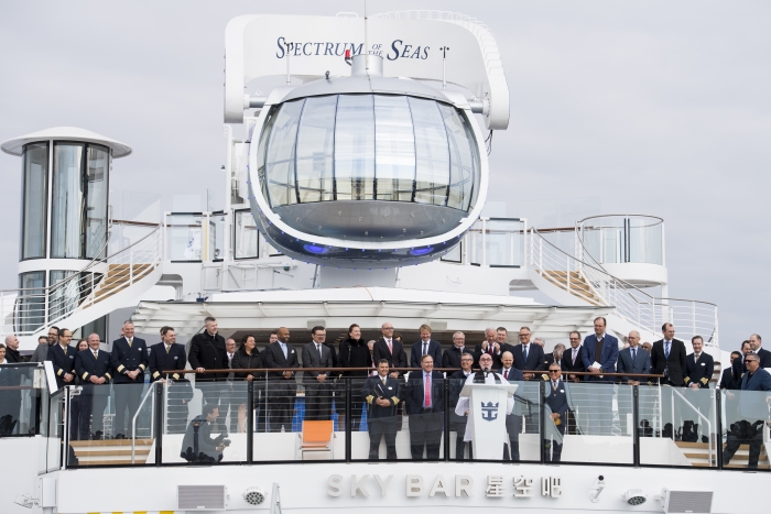 Royal Caribbean International, the world’s largest cruise line,â?¯officially took delivery of the 26th shipâ?¯in its fleet,â?¯Spectrum of the Seas, in a ceremony held today in Bremerhaven, Germany.â?¯The first in the Quantum Ultra class of ships,â?¯Spectrumâ?¯will homeport from Shanghai starting June 2019. 