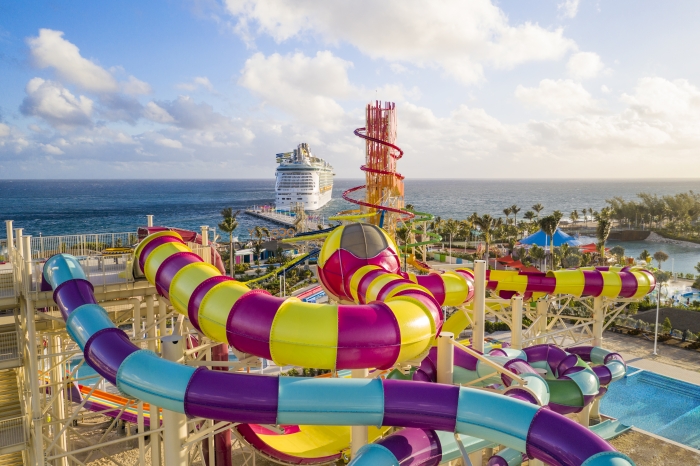 May 2019 – At the heart of Perfect Day at CocoCay, Royal Caribbean’s private island destination in The Bahamas, is Thrill Waterpark, daring the most adrenaline-seeking guests to conquer two brag-worthy towers with 13 waterslides – as well as the Caribbean’s largest wave pool and the Adventure Pool with a family friendly obstacle course.