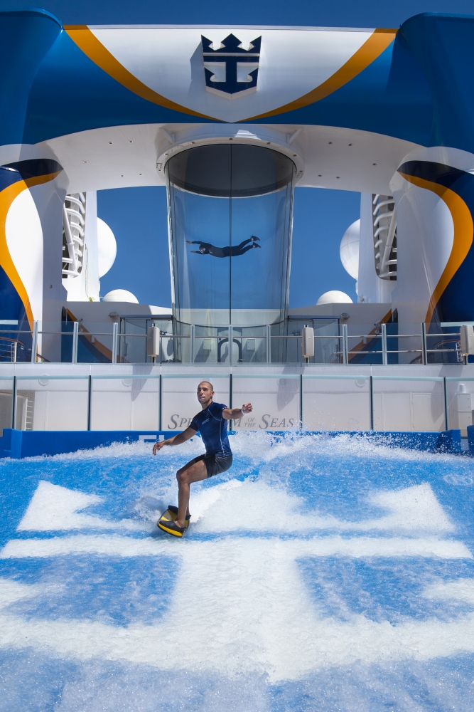RipCord by iFly, a heart-pounding skydiving simulator experience and the FlowRider surfing simulator provide non-stop thrills for guests on board Spectrum of the Seas.