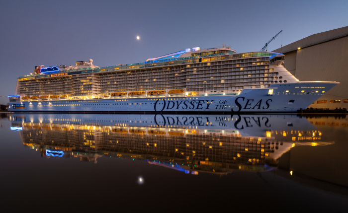 January 2021 - Odyssey of the Seas, Royal Caribbean’s newest ship, outside of the Meyer Werft shipyard in Papenburg, Germany. The Quantum Ultra Class ship is nearing the final stages of construction before her delivery in Spring 2021.