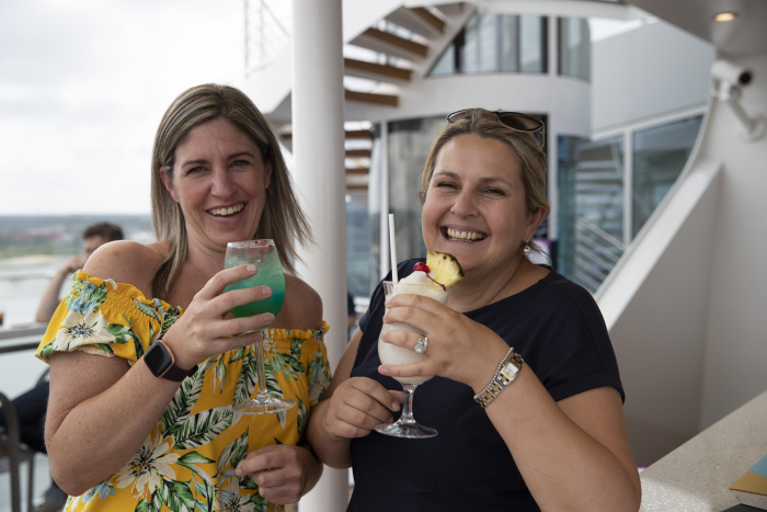 July 2021 – Michelle, children’s oncology nurse at Basildon Hospital, and Gail, head of Patient Safety at Colchester Hospital, celebrate their free cruise. Royal Caribbean International set sail from the UK, welcoming guests for the first time in more than a year on board Anthem of the Seas. The ship is cruising with the first of 999 emergency services, NHS, social care sector and armed forces employees, who entered a draw created by Royal Caribbean to thank the dedicated professionals for the incredible work they have carried out over the past year.