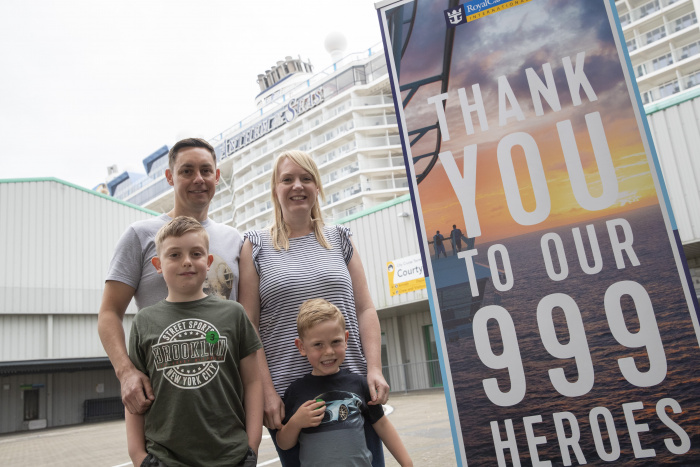 July 2021 –  Sheree and Lee Barnes with children Toby and Logan. Sheree works for the South East ambulance service and Lee is a paramedic. Royal Caribbean International set sail from the UK, welcoming guests for the first time in more than a year on board Anthem of the Seas. The ship is cruising with the first of 999 emergency services, NHS, social care sector and armed forces employees, who entered a draw created by Royal Caribbean to thank the dedicated professionals for the incredible work they have carried out over the past year.