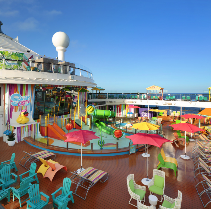 At the resort-style pool deck on board Odyssey of the Seas there are adventures and ways to relax for guests of all ages. Kids can enjoy the Splashaway Bay aqua park, where there are slides, water cannons and more.