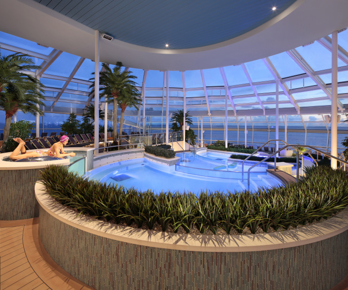 The Solarium on board Odyssey of the Seas is an adult-only, tranquil escape that features whirlpools, lounging areas, a restaurant known as the Solarium Bistro and the Solarium Bar.