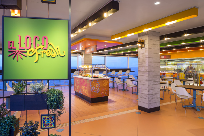 Tastebuds are in for a ride on board Odyssey of the Seas. El Loco Fresh is an on-the-go, poolside eatery that serves up tasty Mexican fare. The menu includes made-to-order tacos, burritos, quesadillas and more – even a salsa and toppings station