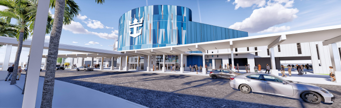 May 2021 – The latest look at Royal Caribbean’s highly anticipated terminal in Galveston, Texas, set to open fall 2022. The $125 million cruise terminal is designed to welcome the signature Oasis Class – the world’s largest cruise ships – including Allure of the Seas, which will be the first of its kind to call Texas home.