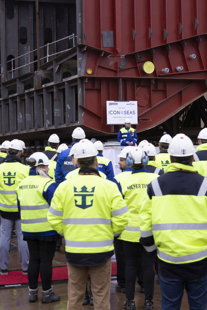 April 2022 – Construction on Royal Caribbean International’s highly anticipated Icon of the Seas reached a new milestone. A keel-laying ceremony took place at Finnish shipyard Meyer Turku to celebrate the progress on the revolutionary cruise ship.