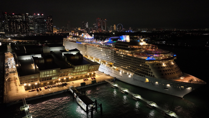 April 2022 - Spectrum of the Seas, Asia’s most innovative and action-packed ship, arrives at the Marina Bay Cruise Centre Singapore ahead of its debut Singapore season. 