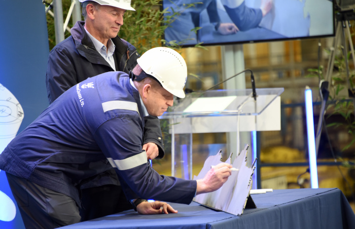 April 2022 – On April 5, Royal Caribbean International began construction on the next ship in the revolutionary Oasis Class at a steel-cutting ceremony held at the Chantiers de l’Atlantique shipyard in Saint-Nazaire, France. Debuting spring 2024, the sixth Oasis Class ship will be named Utopia of the Seas and the first of its class powered by LNG (liquefied natural gas).Photo Credit: © Bernard Biger – Chantiers de l’Atlantique