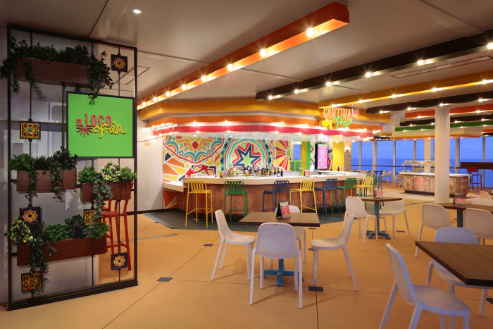 Cantina Fresca joins the lineup of 40-plus restaurants, bars and lounges on Wonder of the Seas. The dedicated bar alongside El Loco Fresh, the grab-and-go spot for made-to-order tacos, nachos and more, serves up a selection of “aguas frescas,” margaritas and other Mexican favorites.