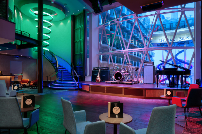 In Music Hall on board Wonder of the Seas, vacationers can dance the night away to live performances by a revolving roster of tribute bands, jazz ensembles and the Royal Caribbean house band.