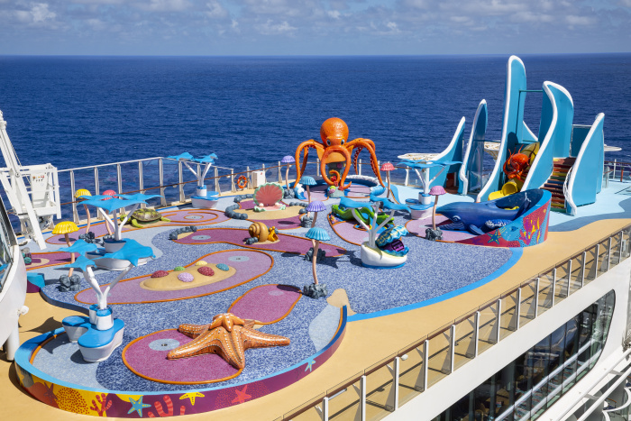 The all-new Wonder Playscape, an underwater-themed, outdoor play area for families with kids. With 11 different ways to play day and night, including multilevel slides, climbing walls, imaginative puzzles, an interactive mural that comes to life by touch, the adventure joins the lineup of signature experiences that engage young travelers on board Wonder of the Seas.