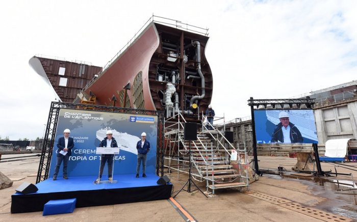 Royal Caribbean held a keel-laying ceremony in Saint-Nazaire, France, to mark the first major step in the construction of Utopia of the Seas. The first LNG-powered ship of the industry-defining Oasis Class will set sail spring 2024. (Image - July 2022)