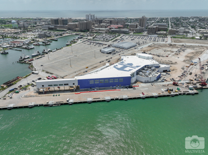 August 2022 – Construction progresses on Royal Caribbean International’s $125 million cruise terminal in Galveston, Texas. The latest photos show the state-of-the-art terminal about 75% complete after the installation of active power and air conditioning. The opening of the 170,000-square-foot building in November 2022 will mark the first time Galveston welcomes the world’s largest cruise ships, the cruise line’s signature Oasis Class, beginning with Allure of the Seas.