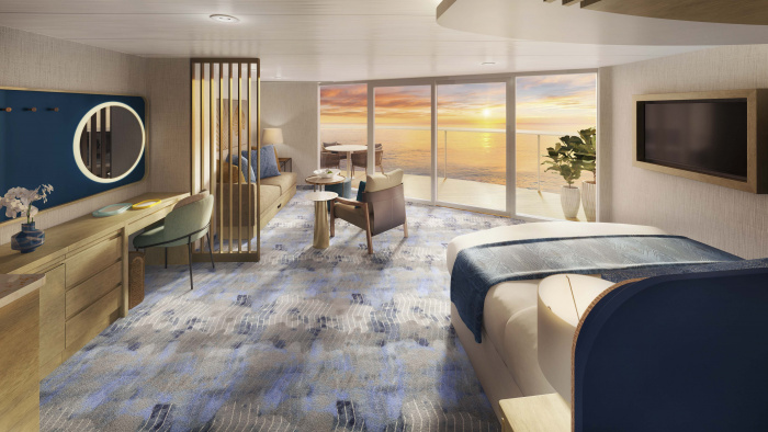 December 2023 – The lineup of Sunset Suites on Star of the Seas is a new take on broadening horizons. Vacationers can enjoy every day's hues from inside or out while on their bed that faces the ocean and from their expansive balcony, including a wraparound balcony in the Sunset Corner Suite.