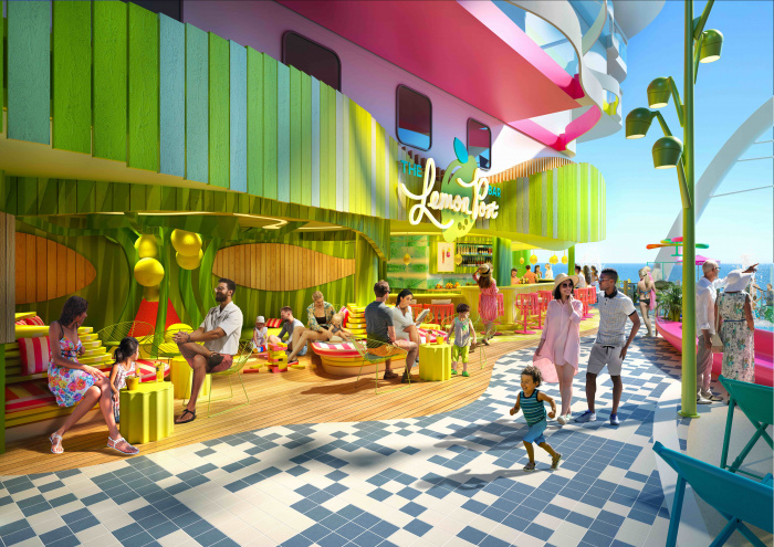 December 2022 – At Surfside on the new Icon of the Seas, the neighborhood dedicated to young families, adults and kids alike will find a variety of ways to grab a bite and drinks. The Lemon Post will debut as the bar for the whole family, with a menu of options for grownups and another for kids. 