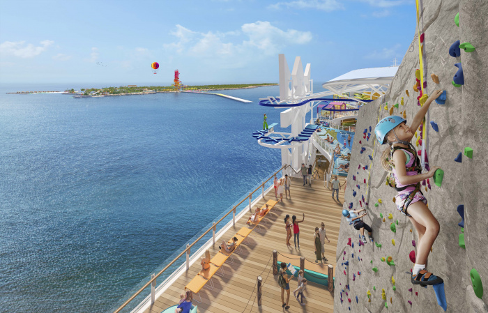December 2022 – Royal Caribbean’s turned up the adventure on board the new Icon of the Seas with new thrills and reimagined favorites in Thrill Island, including a new take on its signature rock wall. Everyone in the family is in for the ultimate rock climbing expedition, which features the cruise line’s highest vantage point yet, racing lanes for friendly competition and endless ocean views.