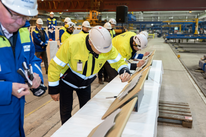 February 2023 – Royal Caribbean International’s second revolutionary Icon Class ship is under way. The teams that will work on the ship celebrated the start of its production at a ceremony in Turku, Finland, where the first piece of steel was cut.