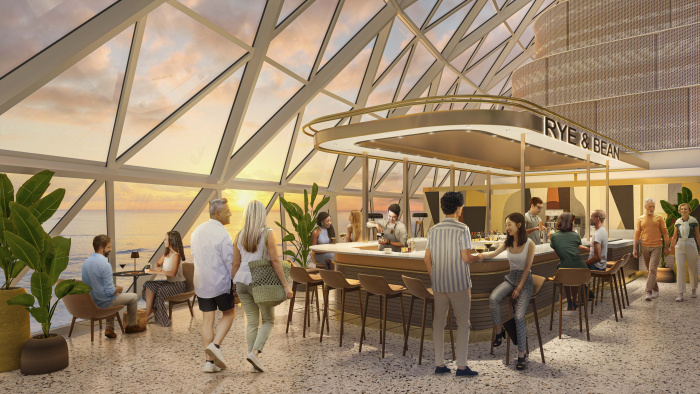 March 2023 – Rye & Bean debuts in AquaDome on Icon of the Seas to serve up a range of cups of joe and coffee-infused cocktails. The cozy morning hangout with ocean views turns into a buzzing late-night bar as deck-defying entertainment takes the stage in the signature AquaTheater.