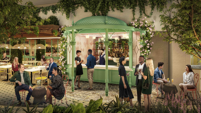 March 2023 – Three cheers for Bubbles, the new walkup champagne bar in Central Park on Icon of the Seas. Vacationers have glasses of mimosas, prosecco, Bellini, bottles of bubbly and more on tap morning, noon and night.