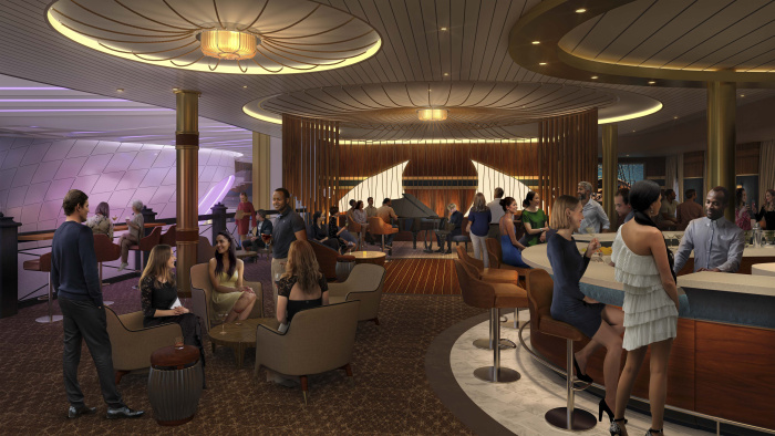 March 2023 – The signature Schooner Bar joins the lineup of more than 40 ways to dine, drink and be entertained on the highly anticipated Icon of the Seas. The nautical-themed lounge is where pianists set the tone for pre-dinner drinks and nightcaps.