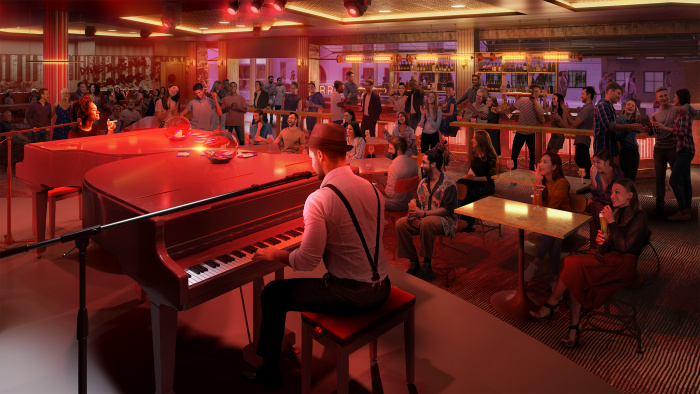 March 2023 – A Royal Caribbean first, Dueling Pianos debuts in the Royal Promenade on Icon of the Seas. Two talented pianists go head-to-head as vacationers request songs and sing along with a cocktail in hand.