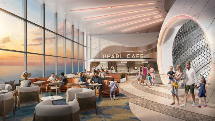 May 2023 – The Pearl Cafe, a new stop for bites like freshly toasted sandwiches and ready-made salads, sits between The Pearl and floor-to-ceiling ocean views in the Royal Promenade neighborhood – the heart of Icon of the Seas.