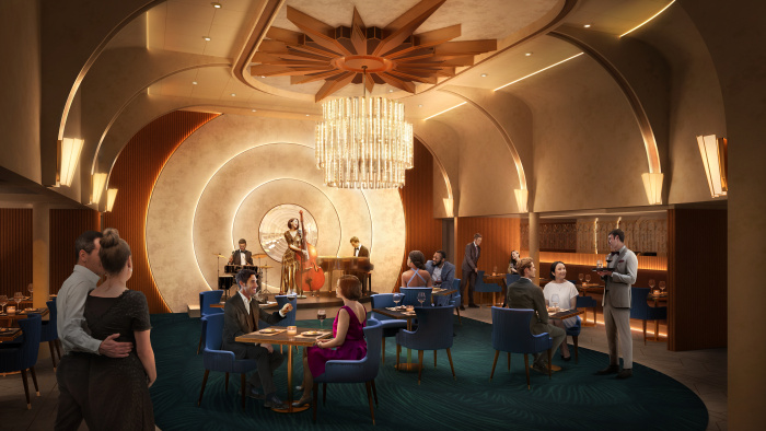 May 2023 – Near the lush Central Park neighborhood on Icon of the Seas, the new Empire Supper Club is an extravagant eight-course experience with a taste of old New York. On the menu is premium American cuisine – from caviar to wagyu – a drink paired with every dish and tunes from a swanky three-piece band.
