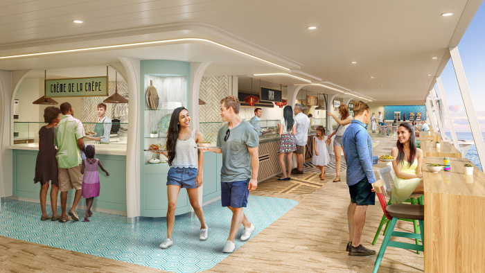 May 2023 – AquaDome Market, Royal Caribbean’s first food hall, brings five different stalls and a selection of wines and beer to the table on Icon of the Seas. Flavors range from sweet and savory crepes to macaroni and cheese with a twist of tasty toppings, to fresh pitas and bowls, to Asian-inspired treats, and sandwiches and salads.