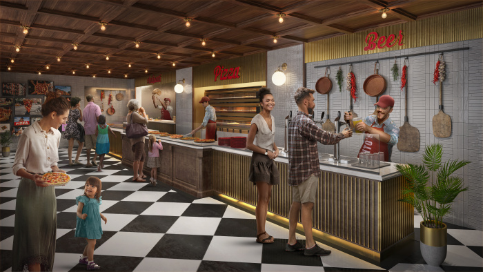 May 2023 – The much-loved Sorrento’s in the Royal Promenade neighborhood on Icon of the Seas serves up signature pies, different specialty pizzas for every day of the week and, for the first time, drafts on tap.
