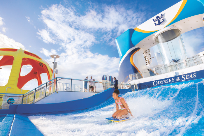 The seven distinct neighborhoods on Royal Caribbean’s Symphony of the Seas features favorites for everyone, including the 10-deck-high zip line, the Ultimate Abyss, FlowRider surf simulators, the Ultimate Family Suite, Playmakers Sports Bar & Arcade and more.